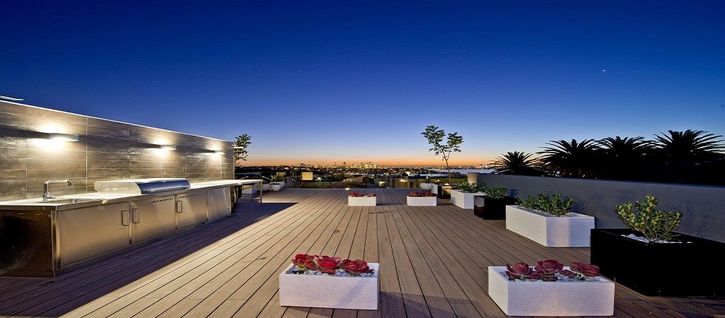 Rooftop terrace at dusk